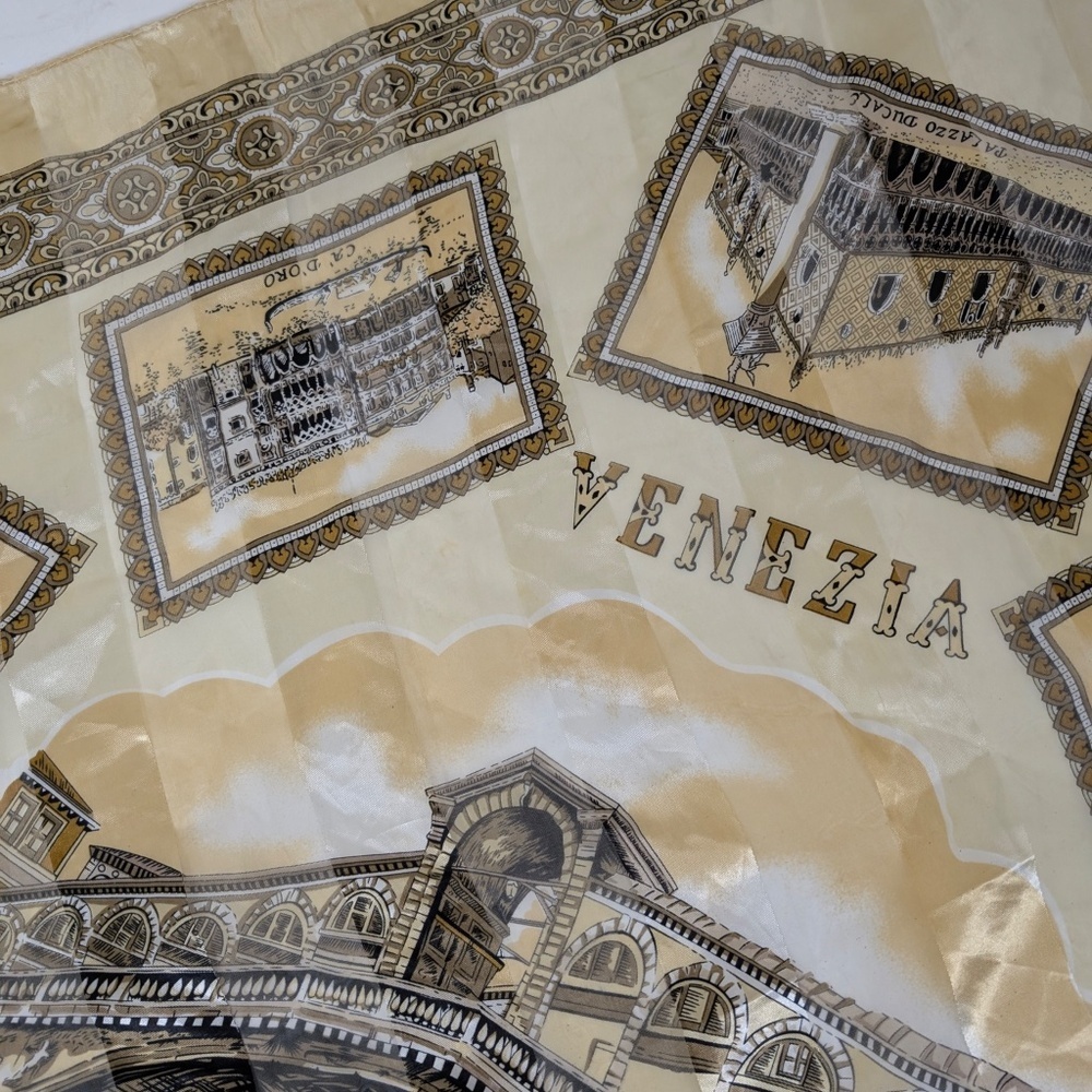 Venezia Large Square Scarf Satin Map Italy Shiny Vintage - Picture 3 of 15